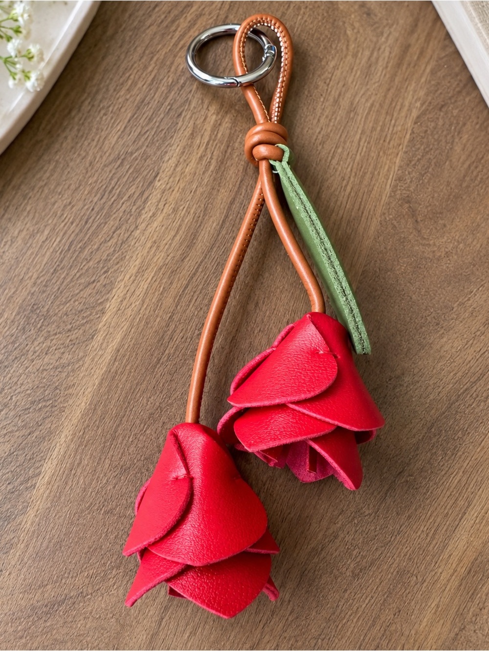 Red Rose Floral Bag Charm Keychain